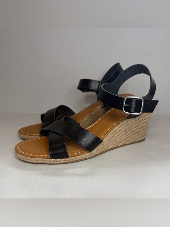 Amazon Essentials Shoes - Ankle Strap Espadrille Wedge Sandals Black Tan Size 9
